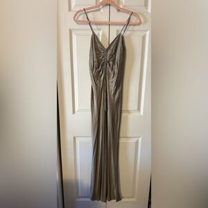 Zara Metallic Taupe Satin Maxi Skirt